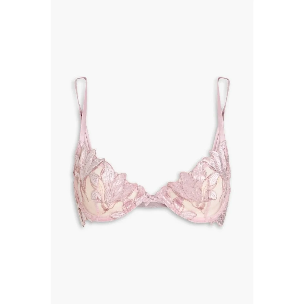 Fleur du Mal Lily Embroidered Underwire Bra Sz 34G Pink Lavender Tulle Satin NWT
